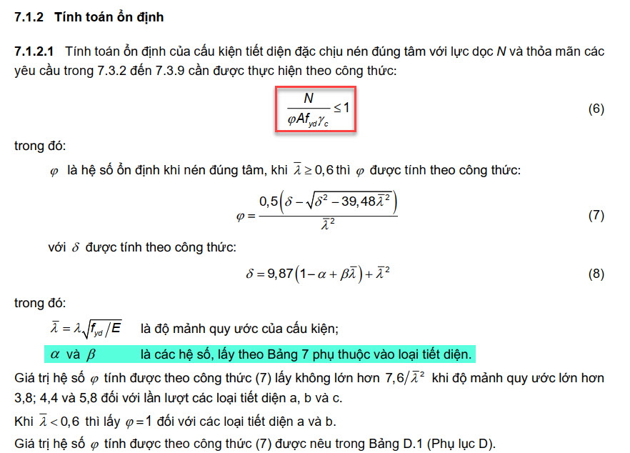 Tính toán mất ổn định tiêu chuẩn TCVN 5575-2024