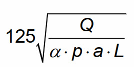 Hệ số b được tính theo công thức: b = 125[Q/(α·p·a·L)]^0.5