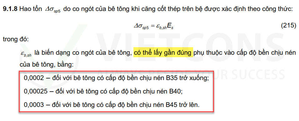 Hệ số co ngót của be tông theo TCVN 5574-2018