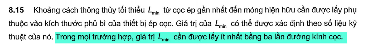 Khoảng cách cọc tối thiểu đến móng nhà hiện hữu