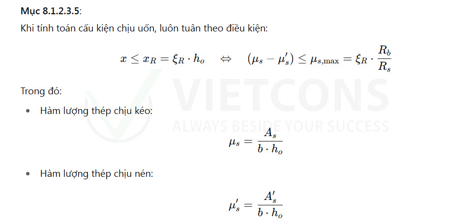 Hàm lượng cốt thép max trong dầm theo TCVN 5574:2018